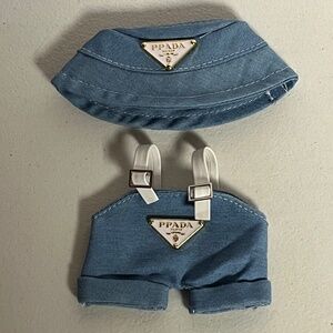 Labubu Designer Overalls Bucket Hat 2 Piece Outfit Blue Suspenders